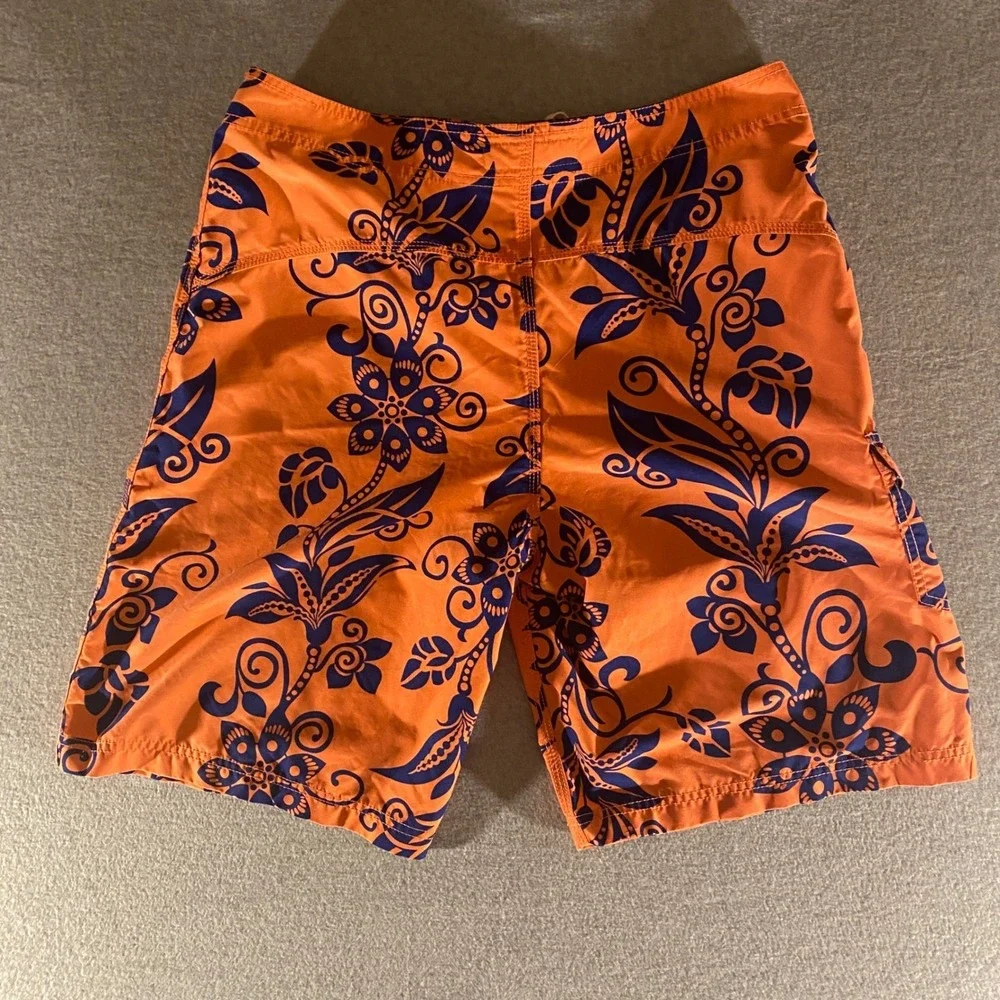 Reyn Spooner Mens Swim Trunks Orange Navy Floral Tropical Board Shorts Size 34